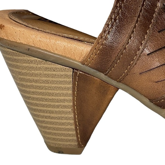 Earth Women's Shoes Size 7B Brown Leather Cone Heel Retro Open Toe Slingback - Picture 12 of 14